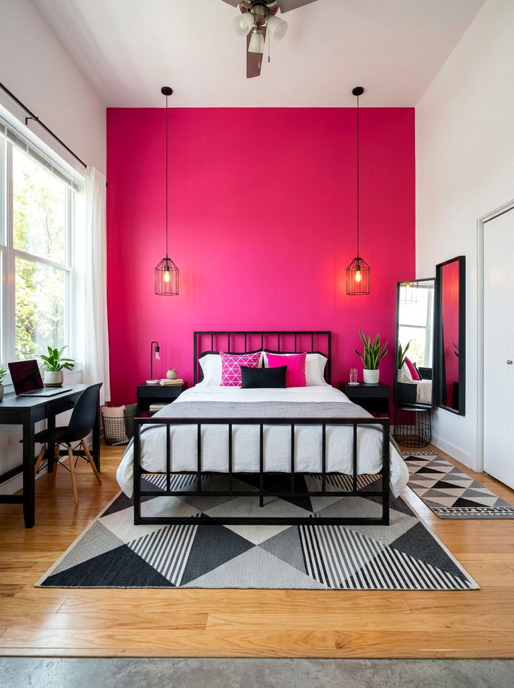 Hot Pink Accent Wall - 30 bedroom pink walls