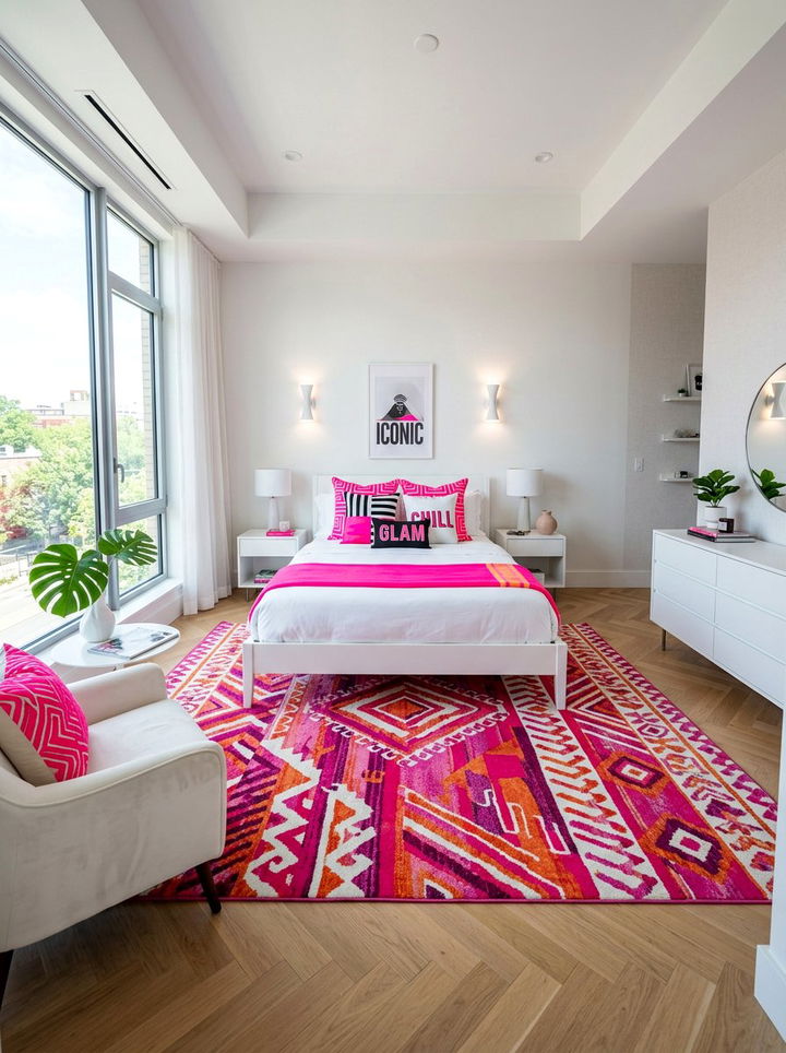 Hot Pink Neon Textile - 30 neon color bedroom ideas