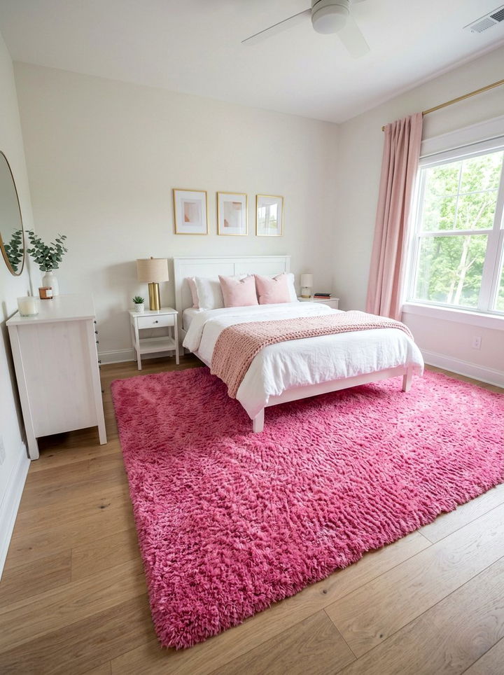 Hot Pink Plush Rug - 30 neon pink bedroom ideas