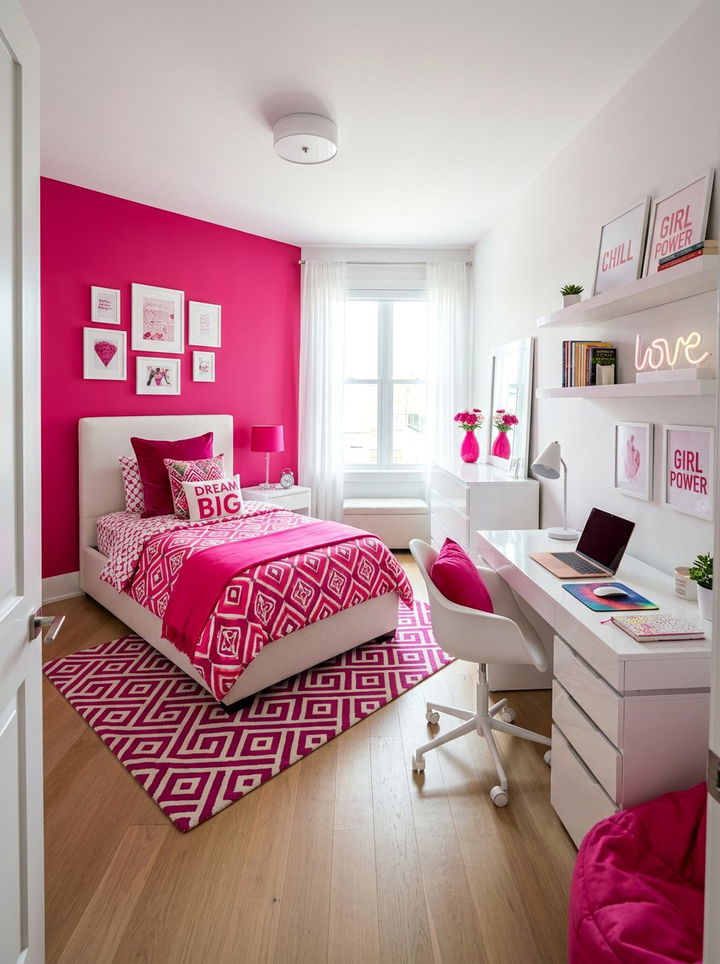 Hot pink and white teen bedroom - 30 pink and white bedroom ideas