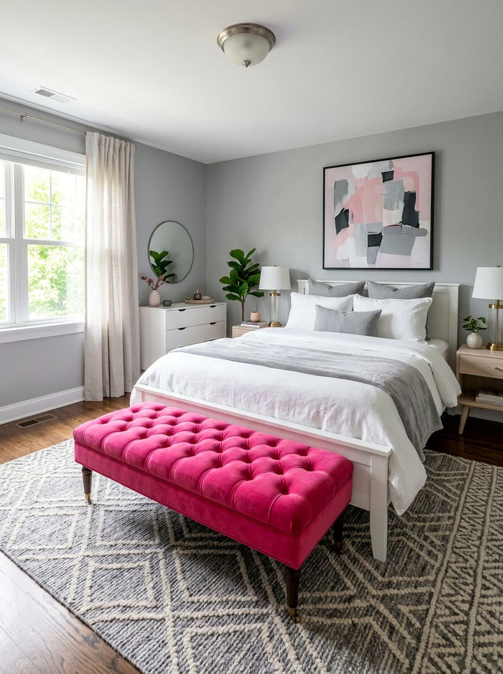 Hot pink upholstered bench - 30 fuchsia bedroom ideas