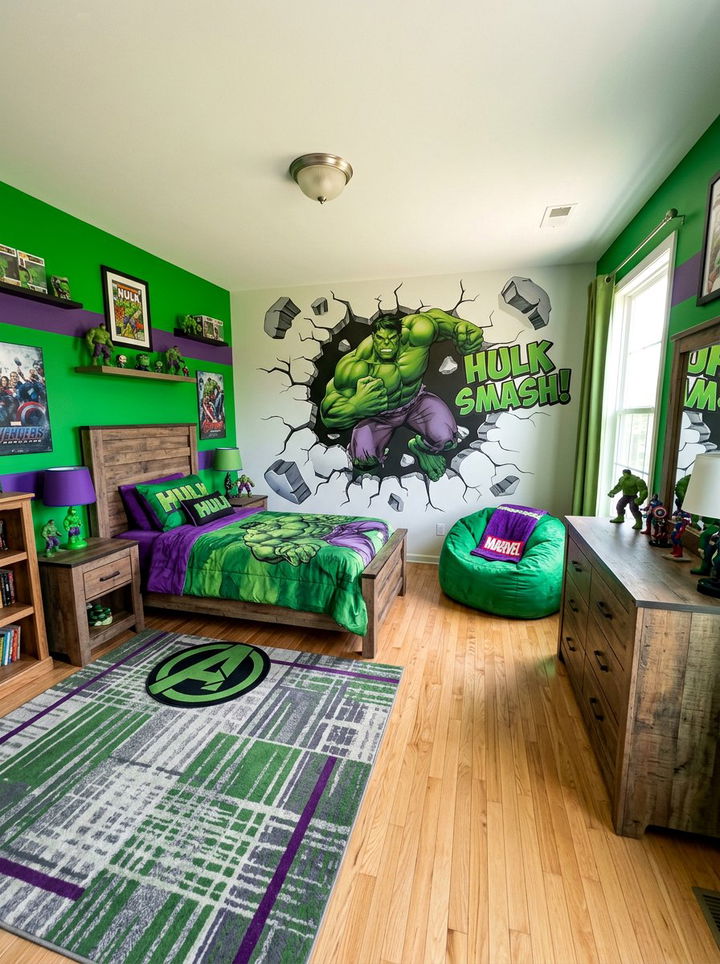 Hulk smash green bedroom - 30 superhero bedroom ideas