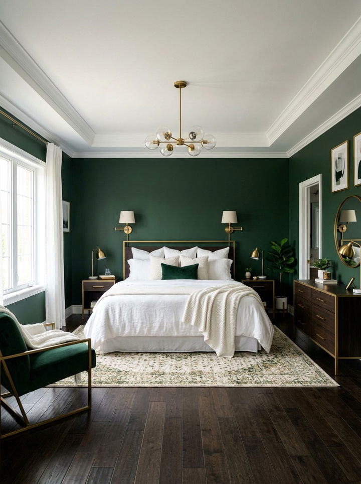 Hunter Green Brass White Bedroom - 30 tricolor bedroom ideas