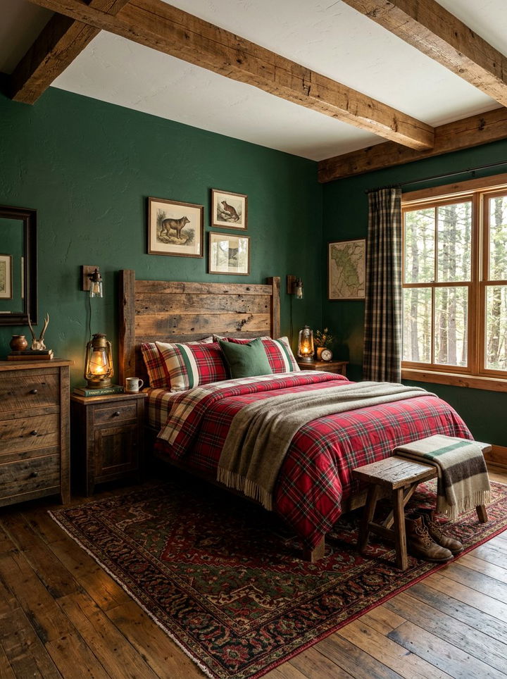 Hunter Green Rustic Bedroom - 30 cool green bedroom ideas