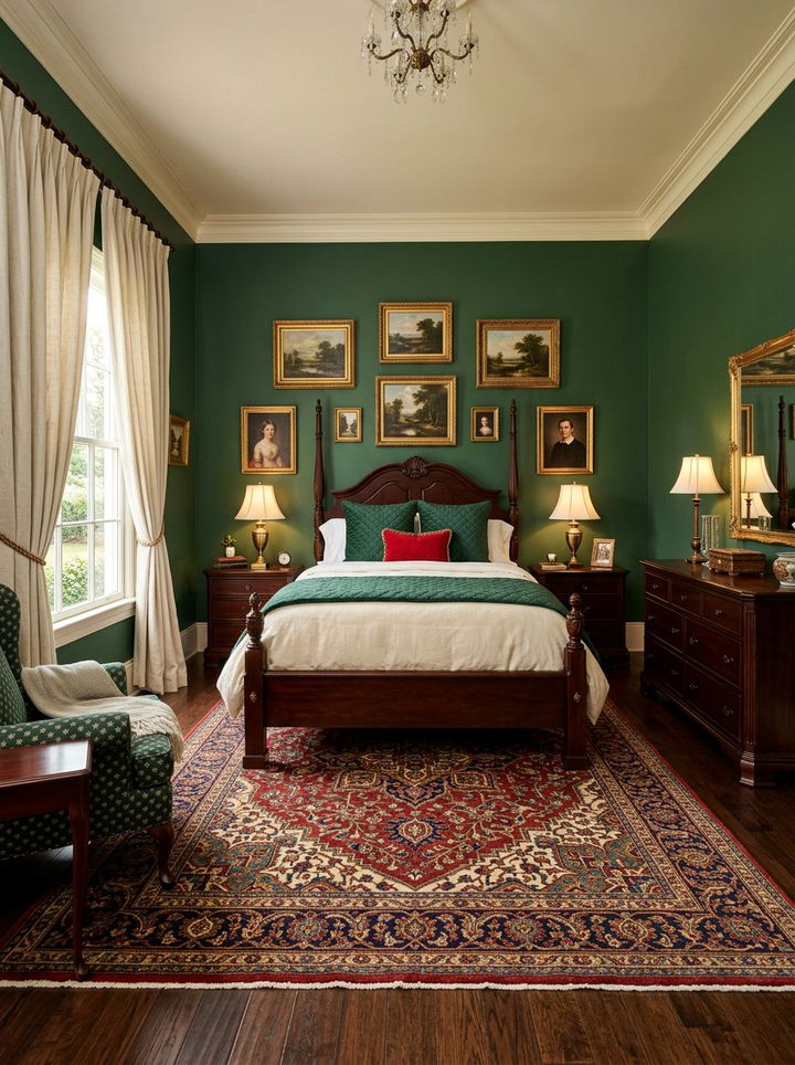 Hunter Green Traditional Bedroom - 30 green bedroom decor ideas