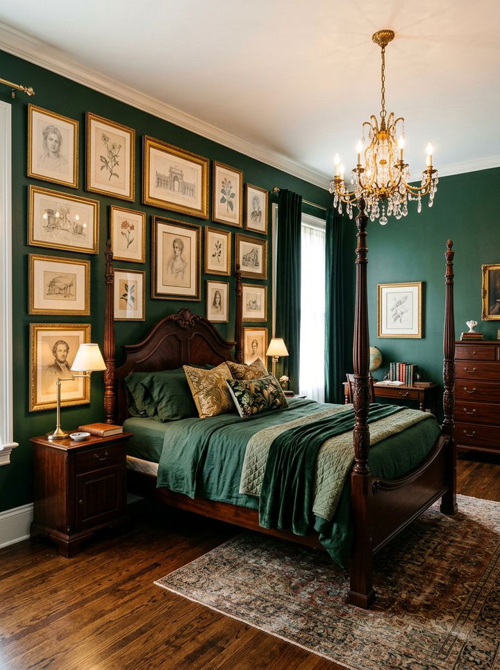 Hunter Green Walls Gold Picture Frames - 30 green and gold bedroom color combo