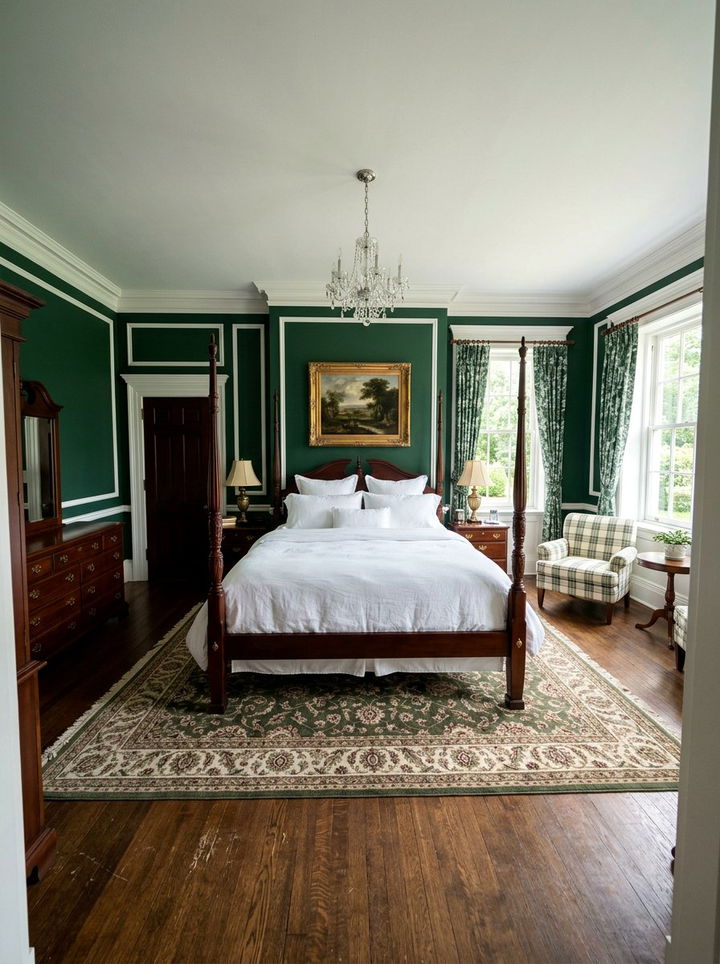 Hunter green and white bedroom - 30 two tone bedroom ideas