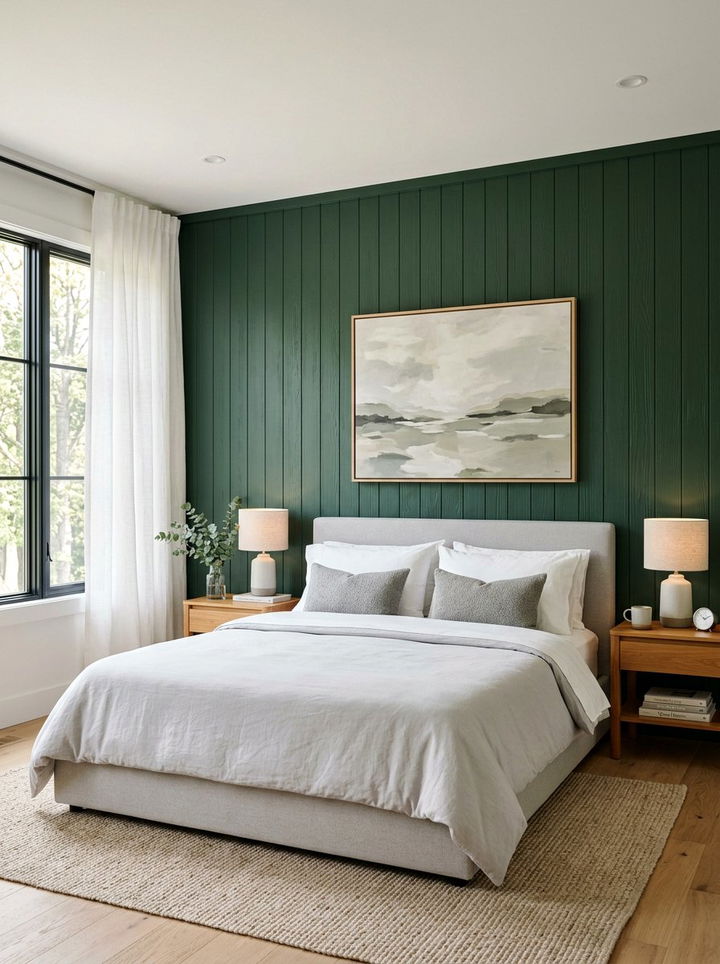 Hunter green wood paneling - 30 minimalist green bedroom ideas