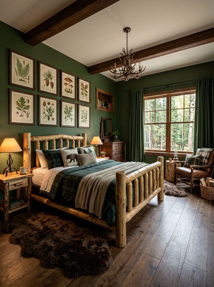 Hunter green woodland bedroom - 30 rustic green bedroom ideas