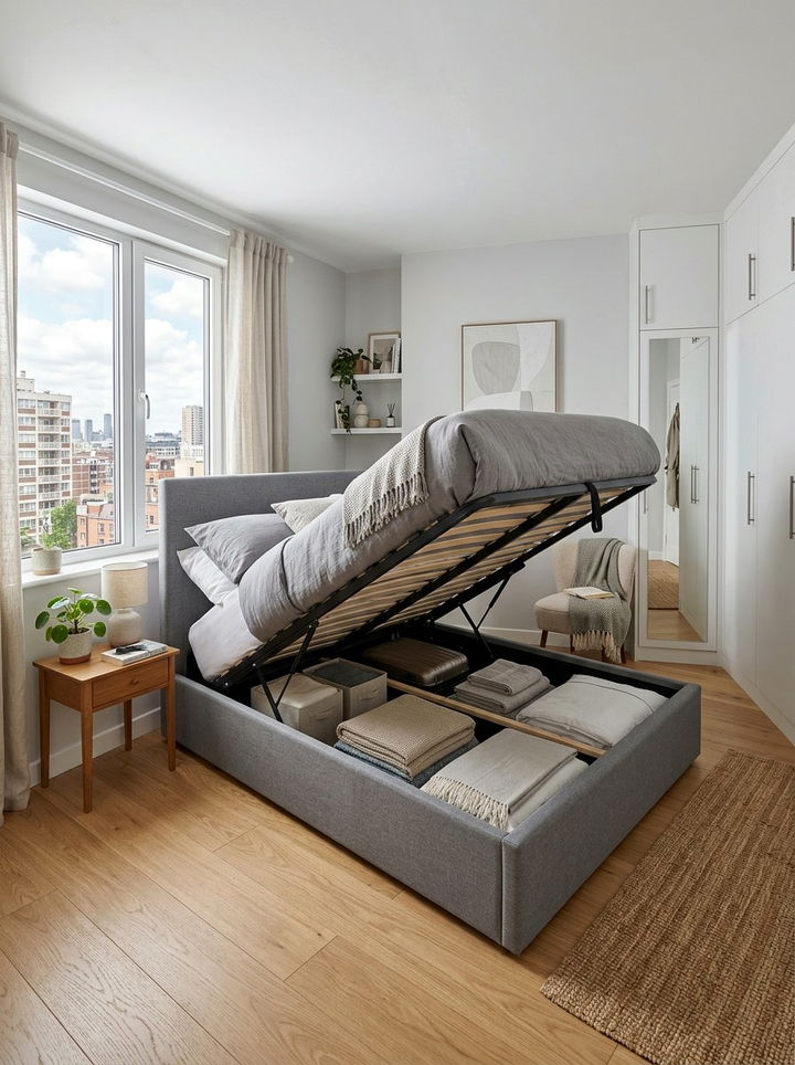 Hydraulic Lift Bed - 30 bedroom hidden storage ideas