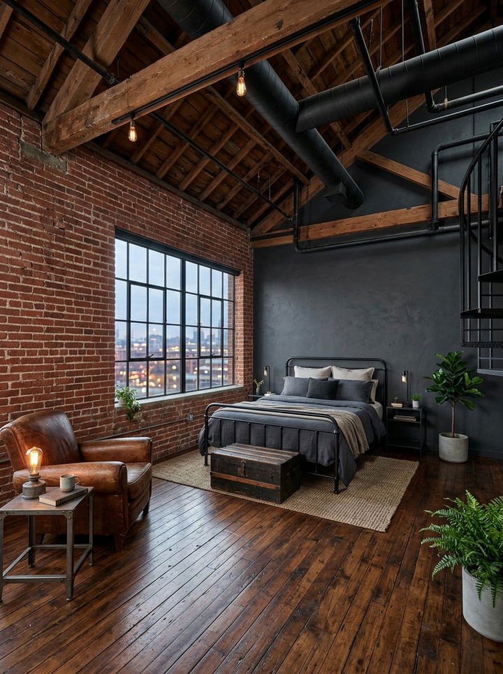 INDUSTRIAL ATTIC LOFT - 30 attic bedroom ideas
