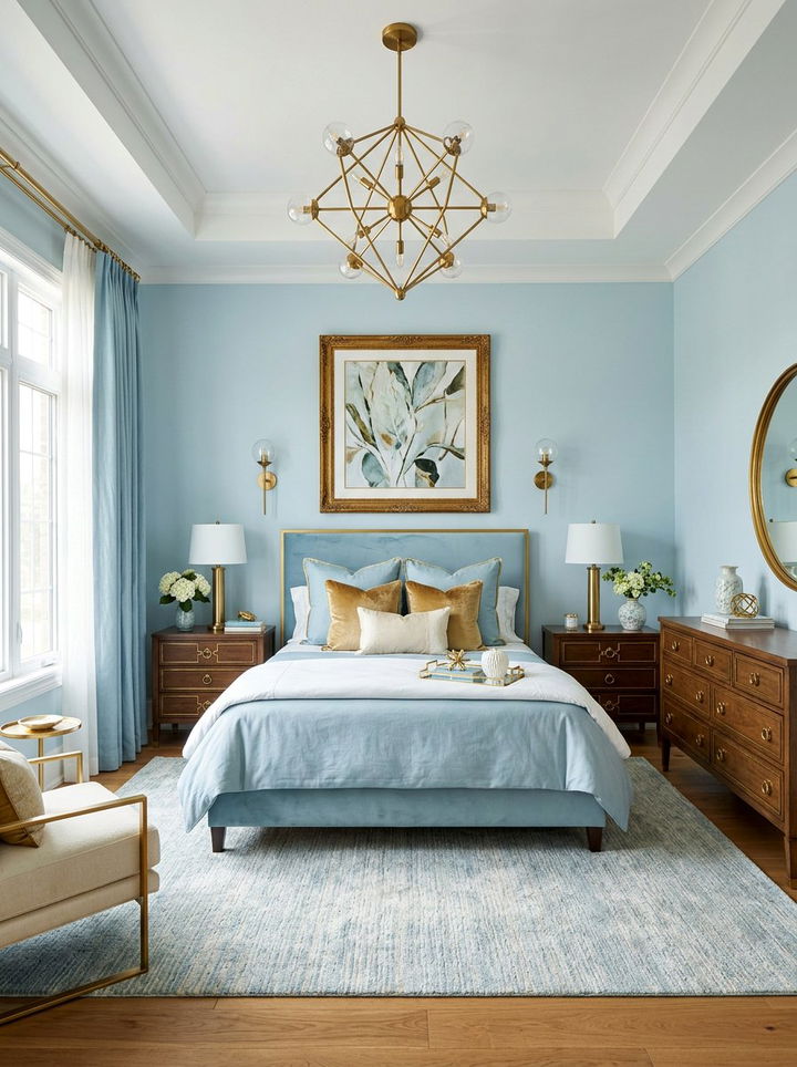 Ice Blue Bedroom With Gold Accents - 30 ice blue bedroom ideas