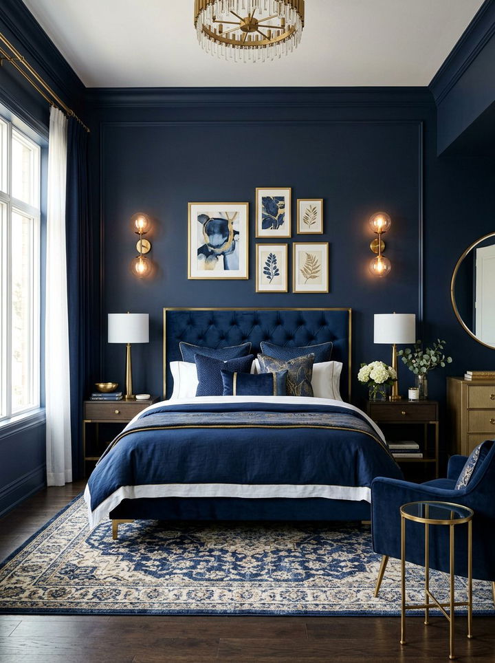 Indigo And Brass Accents - 30 indigo bedroom ideas