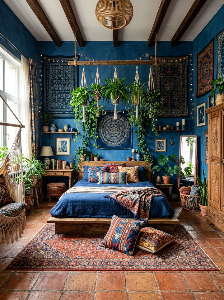 Indigo Blue Bohemian Bedroom - 30 blue bedroom design ideas