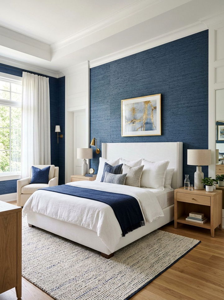 Indigo Blue Textured Wallpaper - 30 coastal navy bedroom ideas