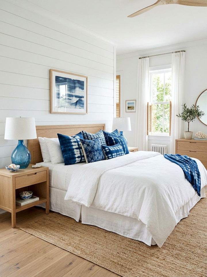 Indigo Blue Throw Pillows - 30 coastal blue bedroom ideas
