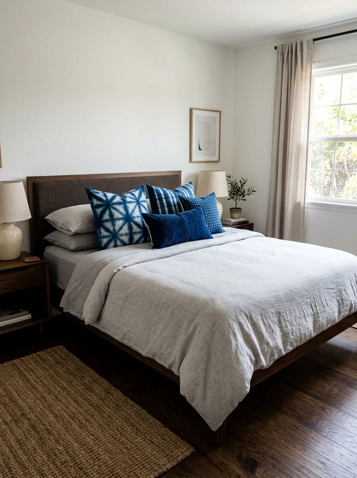 Indigo Blue Throw Pillows - 30 blue bedroom decor ideas