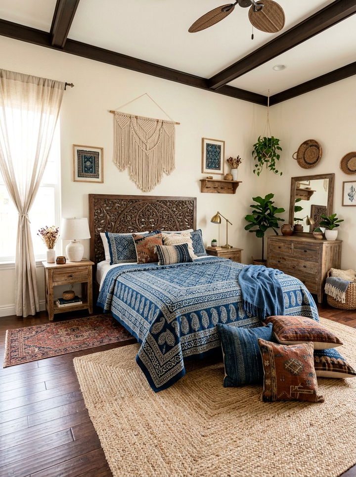 Indigo Patterned Coverlet - 30 bedroom blue bedding ideas