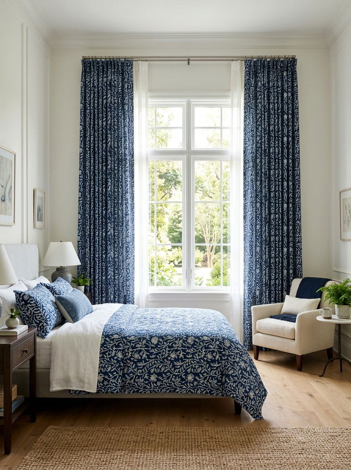 Indigo Patterned Curtains - 30 indigo bedroom ideas