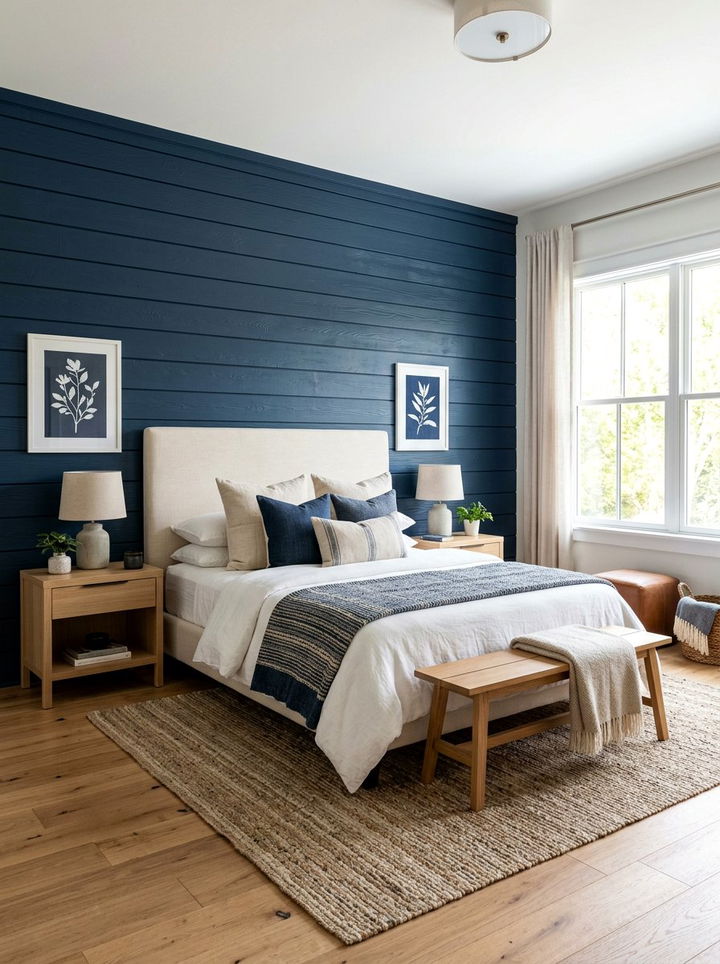 Indigo Shiplap Wall - 30 indigo bedroom ideas