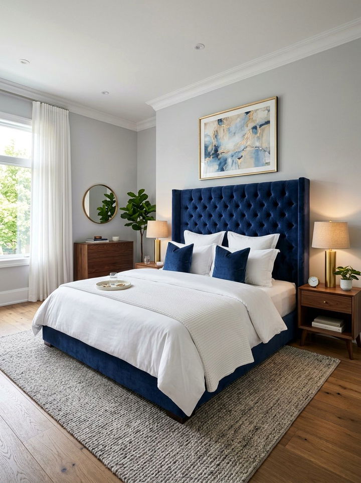 Indigo Velvet Headboard - 30 indigo bedroom ideas
