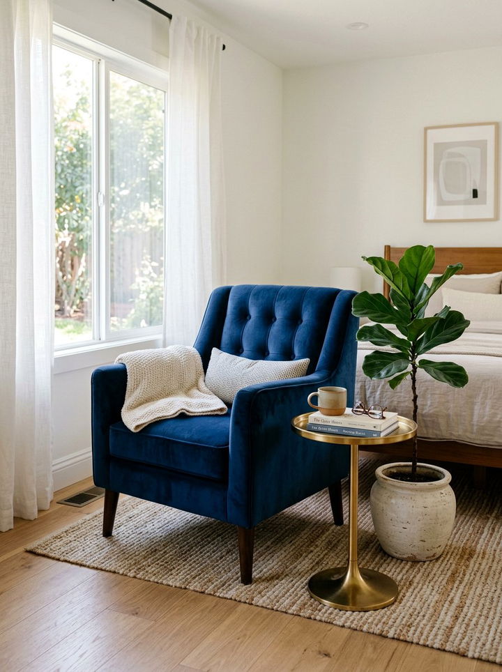 Indigo Velvet Occasional Chair - 30 indigo bedroom ideas