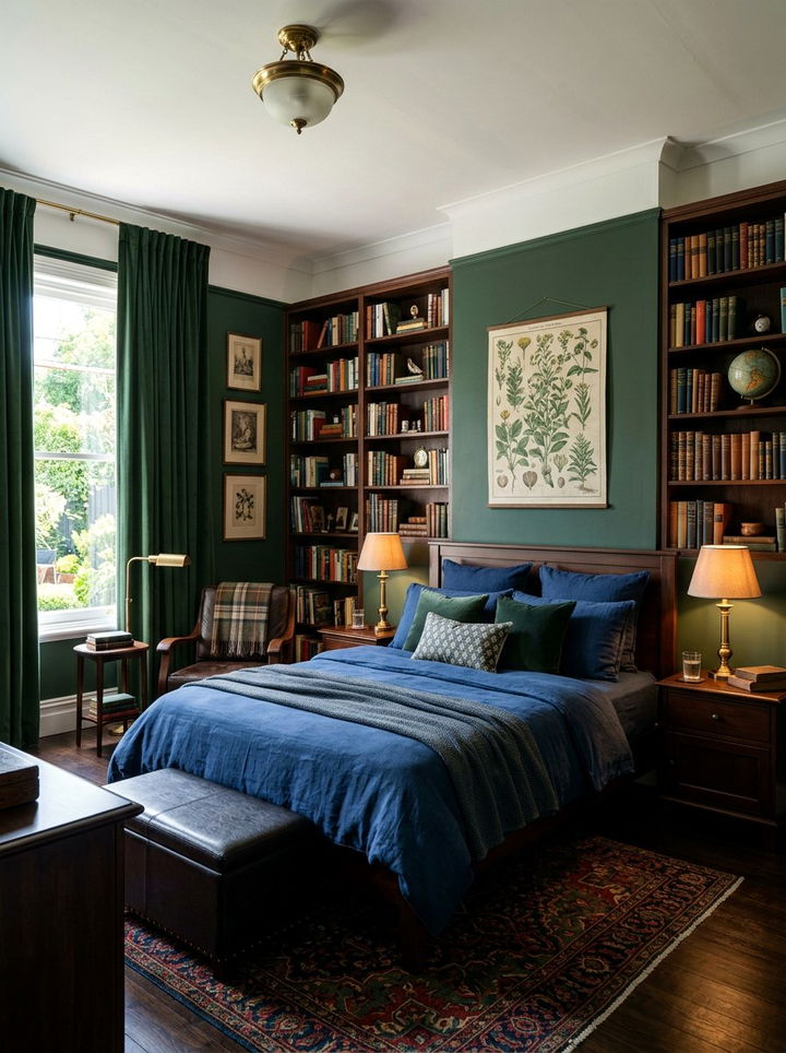 Indigo and forest green bedroom - 30 blue and green bedroom ideas