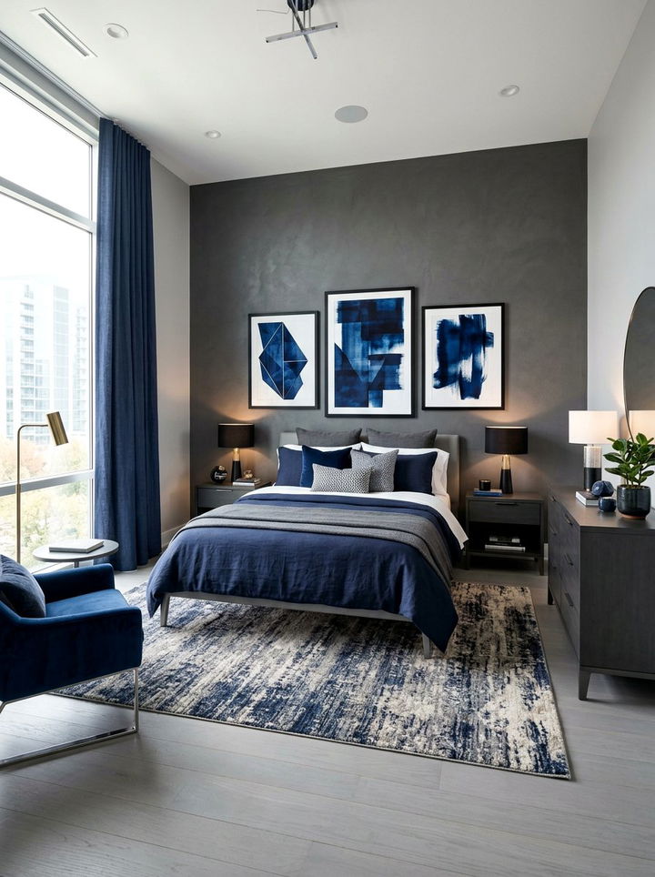 Indigo and graphite gray bedroom - 30 blue and gray bedroom ideas