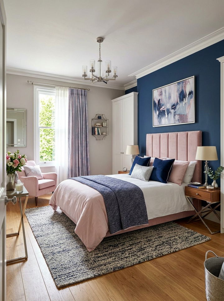 Indigo and soft pink bedroom - 30 pink and blue bedroom color combo