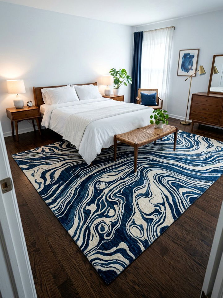 Indigo and white abstract rug - 30 indigo and white bedroom ideas