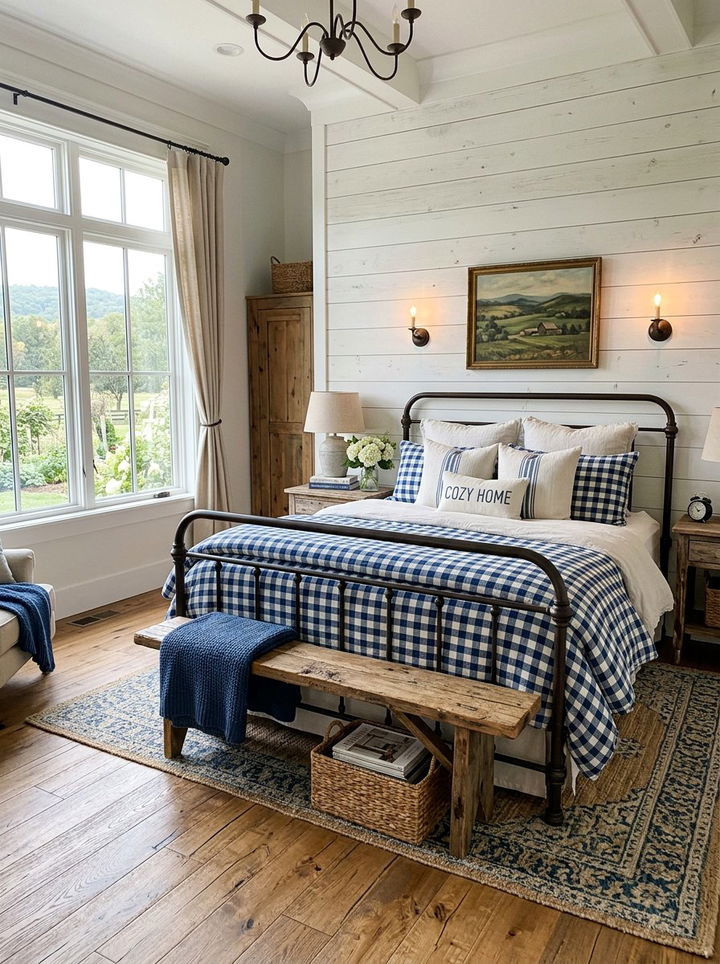 Indigo and white farmhouse bedroom - 30 indigo and white bedroom ideas