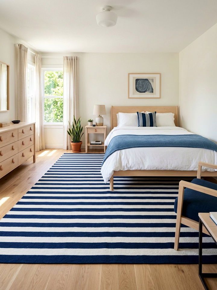 Indigo and white striped rug - 30 indigo and white bedroom ideas