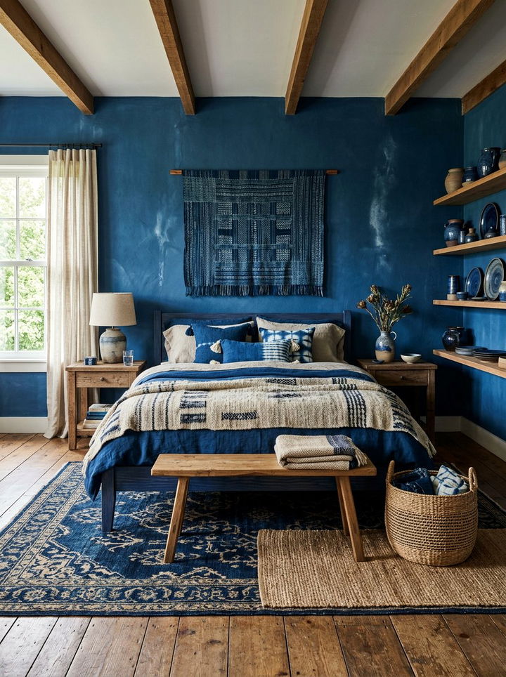 Indigo blue bedroom - 30 bedroom blue walls