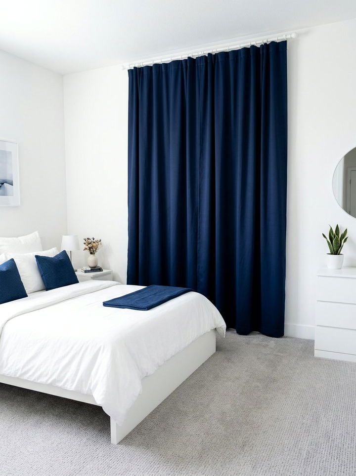 Indigo blue blackout curtains - 30 indigo and white bedroom ideas