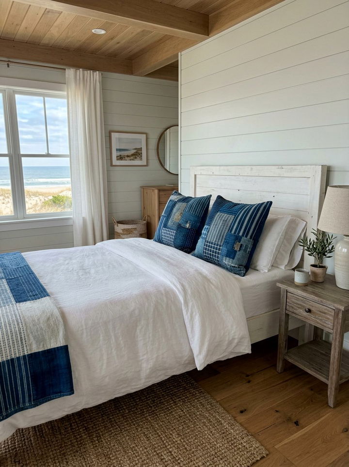 Indigo patchwork shams - 30 patchwork bedroom ideas