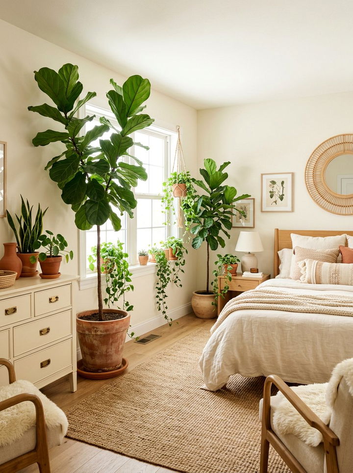 Indoor Plants In Cream Bedroom - 30 bohemian cream bedroom ideas