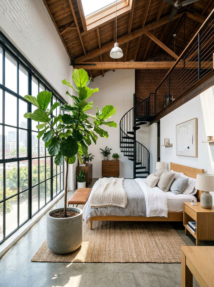 Indoor Potted Tree - 30 warehouse bedroom ideas
