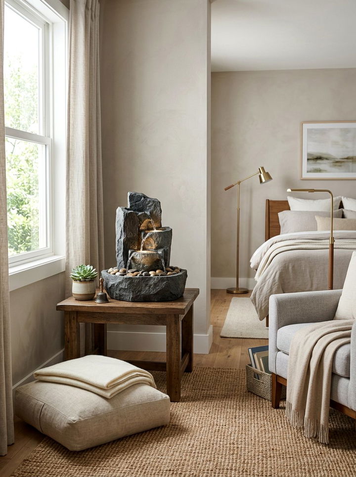 Indoor water fountain - 30 meditation bedroom ideas