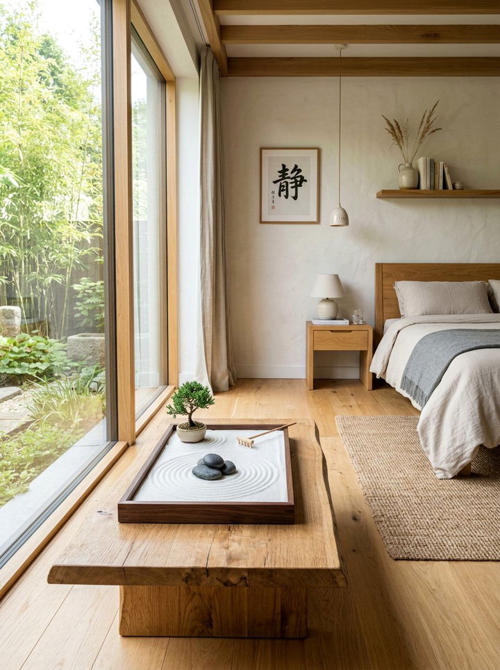 Indoor zen garden corner - 30 Japanese bedroom ideas