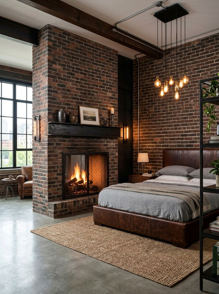 Industrial Bedroom Fireplace - 30 bedroom wood burning fireplace ideas