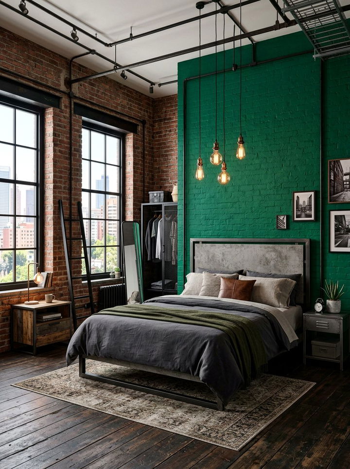 Industrial Bedroom Green Accent Wall - 30 emerald green accent wall bedroom