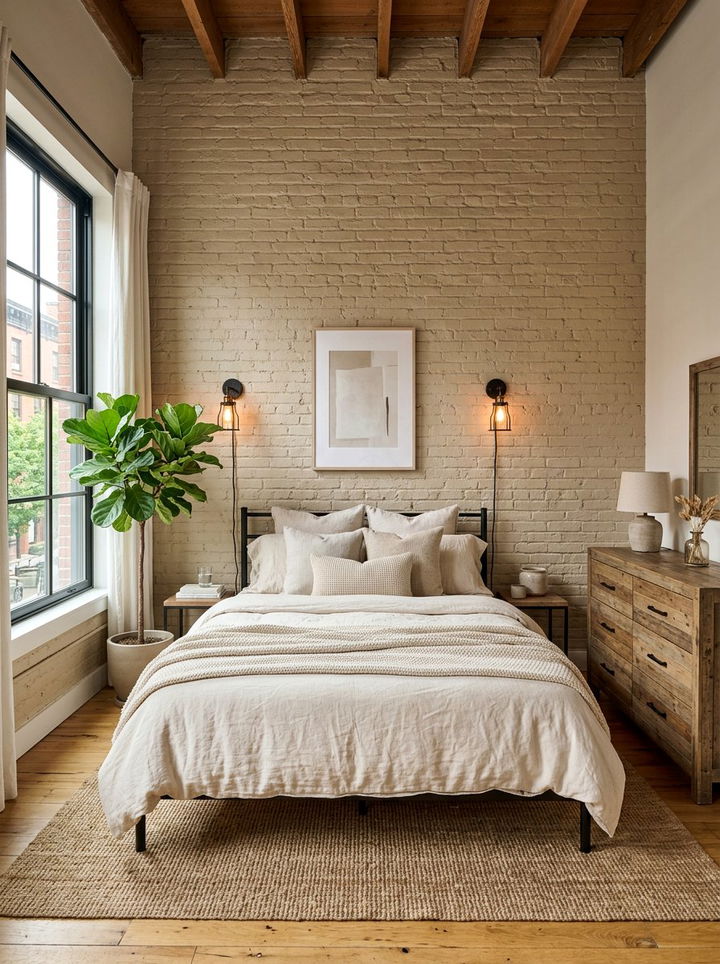 Industrial Beige Bedroom Brick Wall - 30 industrial beige bedroom ideas