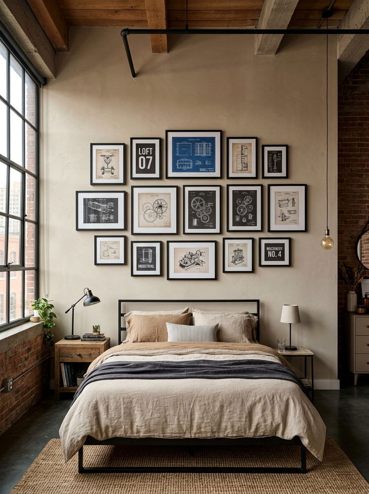 Industrial Beige Bedroom Gallery Wall - 30 industrial beige bedroom ideas