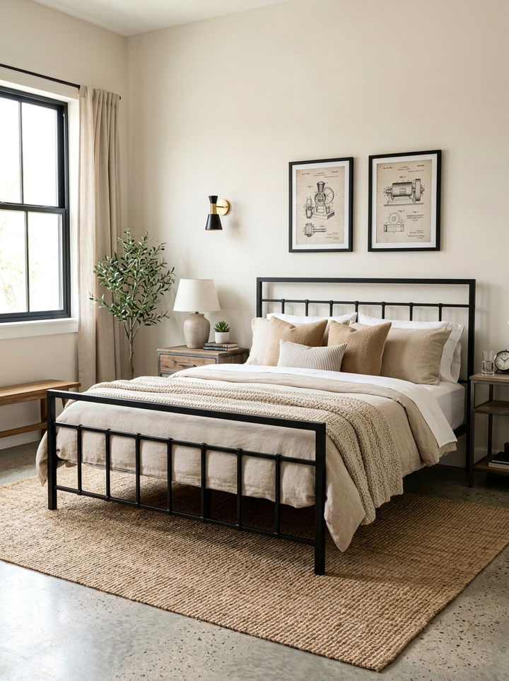 Industrial Beige Bedroom Metal Bed Frame - 30 industrial beige bedroom ideas