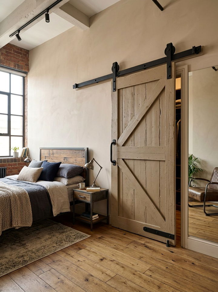 Industrial Beige Bedroom Sliding Barn Door - 30 industrial beige bedroom ideas