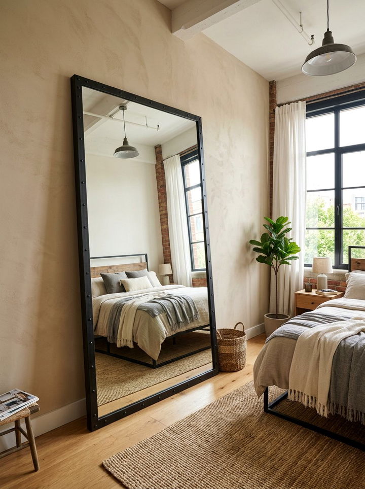 Industrial Beige Bedroom Statement Mirror - 30 industrial beige bedroom ideas