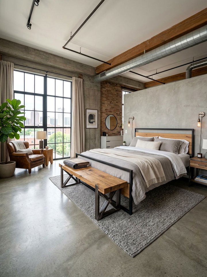 Industrial Bench Seat - 30 industrial bedroom ideas