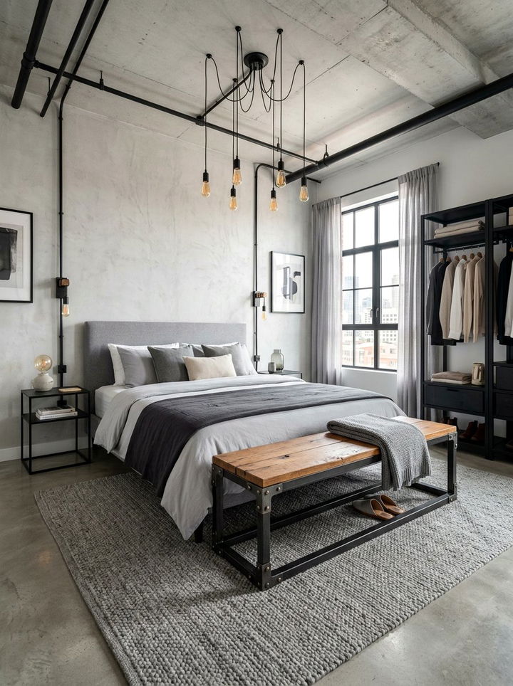 Industrial Bench Seating Bedroom - 30 industrial grey bedroom ideas