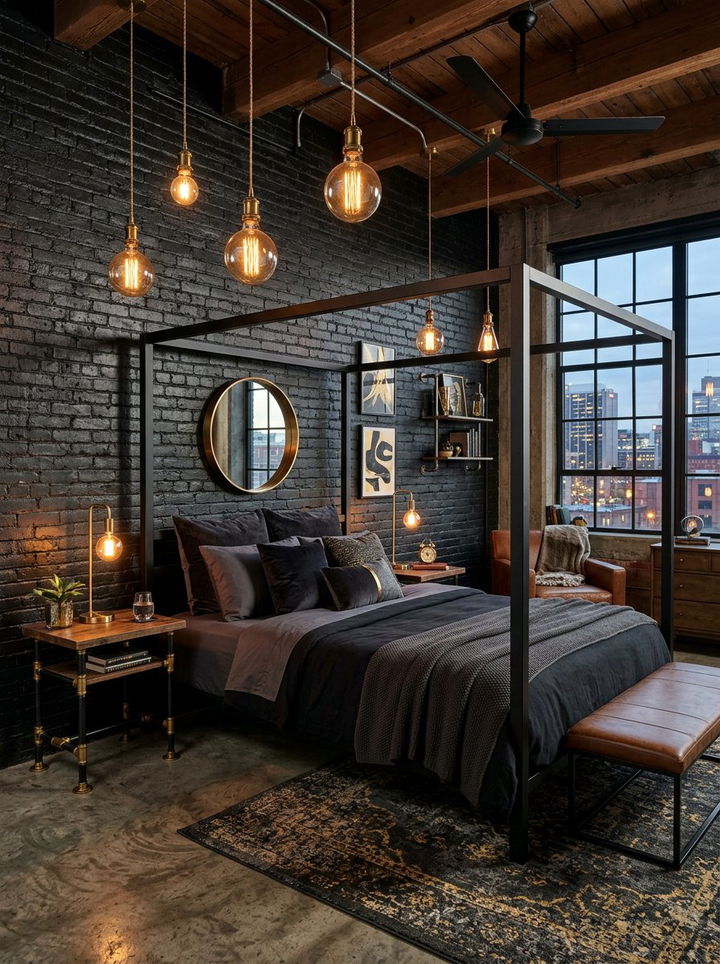 Industrial Black And Gold Loft Bedroom - 30 black and gold bedroom ideas