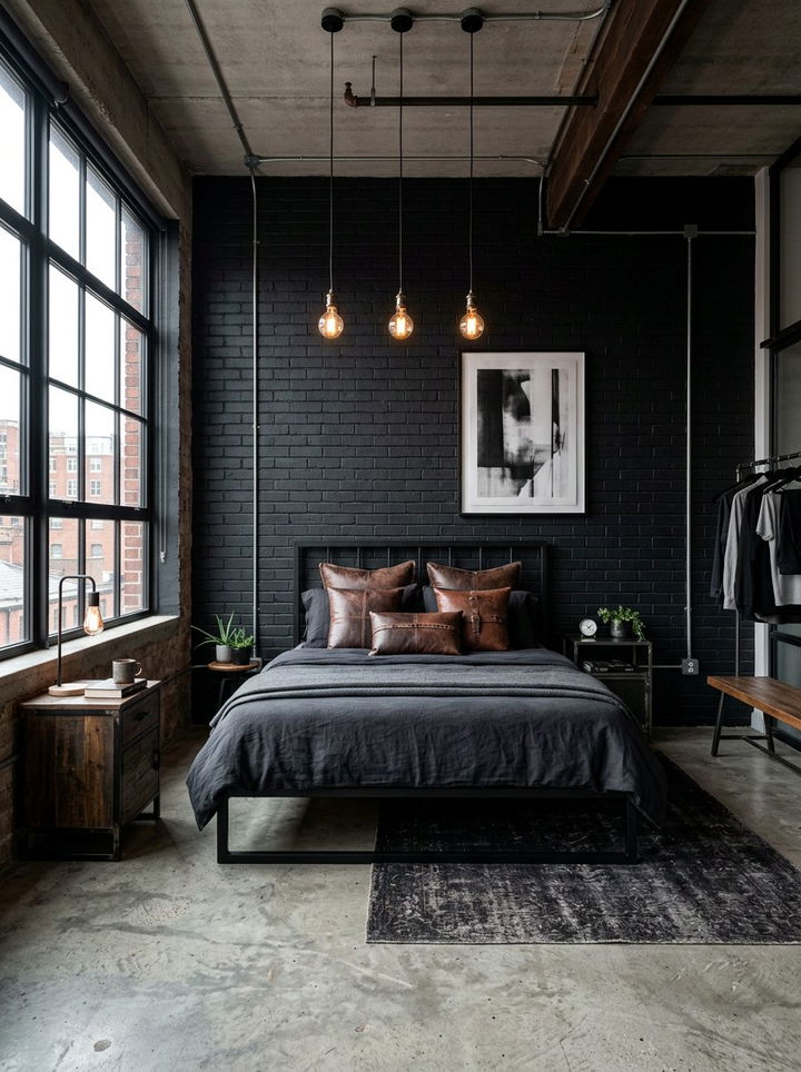 Industrial Black Bedroom - 30 black bedroom decor ideas
